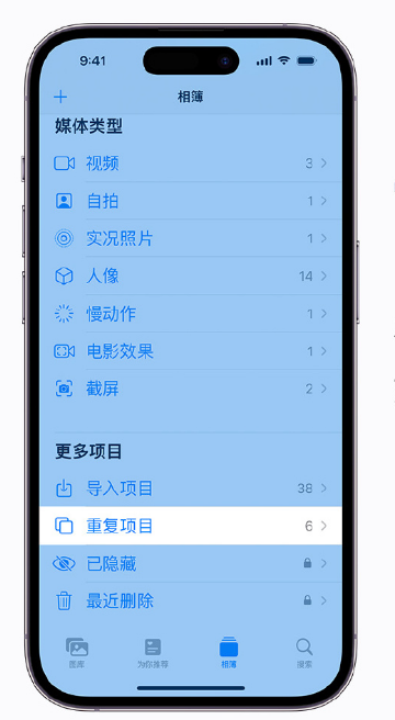 云龙苹果手机维修分享升级 iOS 16 后无法查看到“重复项目”相簿怎么办 
