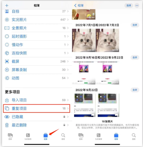 云龙苹果手机维修分享iOS 16 中相册重复项目功能使用方法 